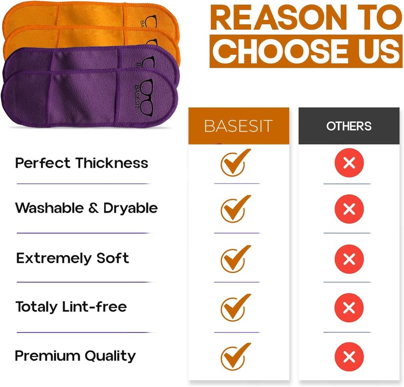 Basesit Eyeglass Cleaner Cloth 4 Pack, Eye Glasses Cleaner Wipes, Lens Cleaner, Anti-Scratch, Screen Cleaning Cloth, Eyeglass Cleaning Cloth, Lens Cloth, Eye Glasses Cleaner Cloth (Orange/Purple) - Image 5